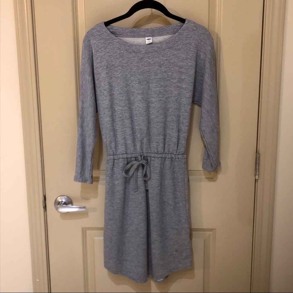 Grey Casual Dress with Waist Drawstring 3/4 Sleeve